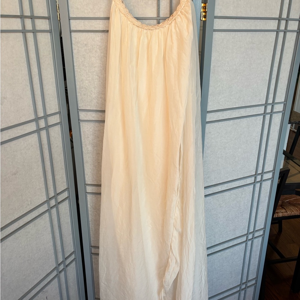 Women's Cream Maxi Dress - Elegant Neckline
